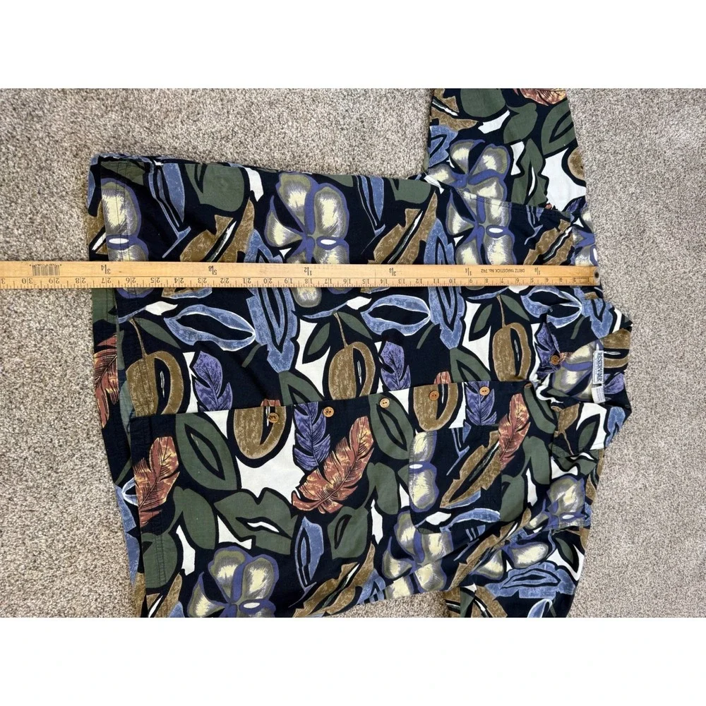 Reservoir Mens Medium Cotton Tropical Floral Hawaiian‎ Shirt Green Blue